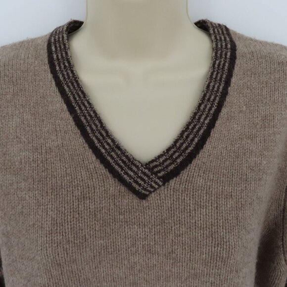 Alexandra Bartlett Women Large Lambswool Wool Brown Pink Elbow Patch Sweater - Picture 2 of 11